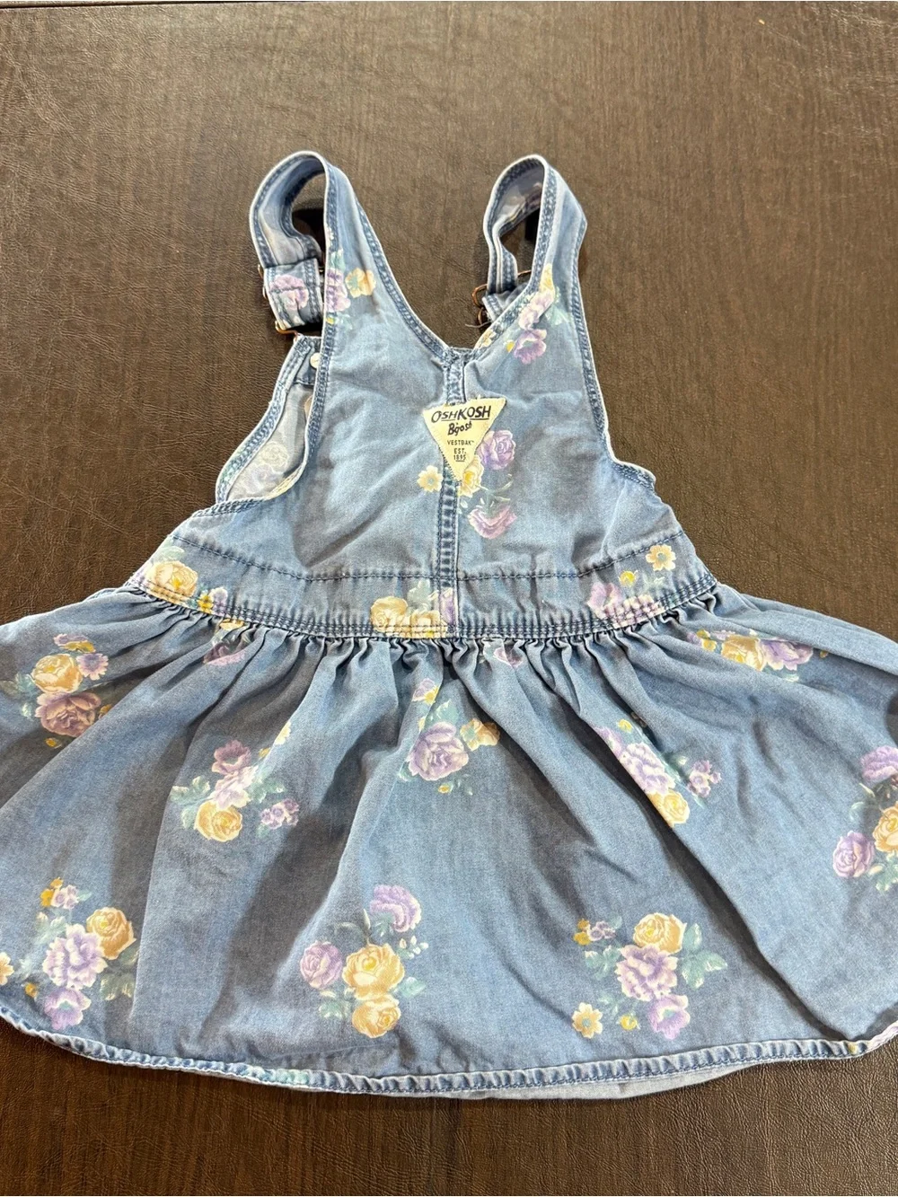 OshKosh B'gosh Girls' Blue Floral Denim Overall Dress Sz 2T
